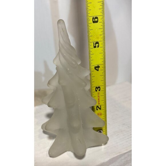 2 Christmas Tree Decor Frosted Satin Art Glass 6" Resin Tree w/ Holly Berries 8" - Picture 4 of 11